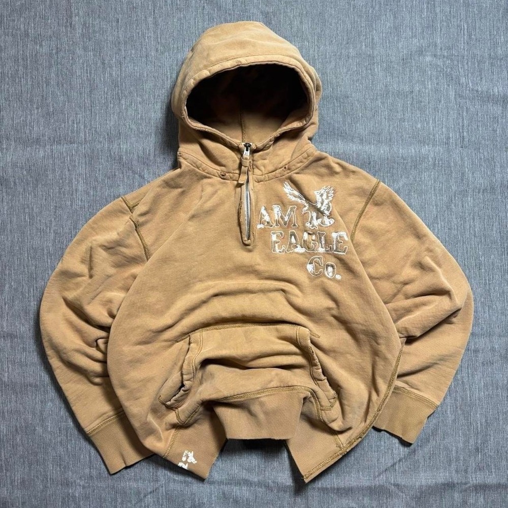Brown American Eagle Outfiters Streetwear Quarter Zip Hoodie - XL